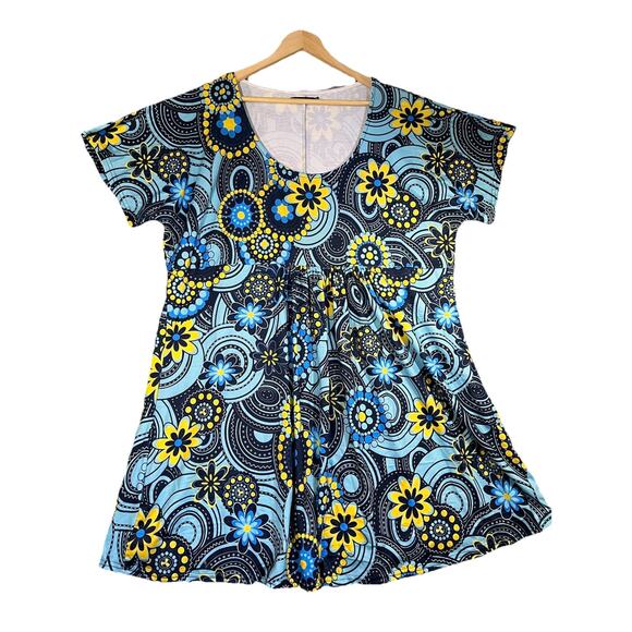 Reborn Dress Women's 3X Blue Floral Baby Doll Short Sleeve Knee Length Boho - Picture 1 of 10